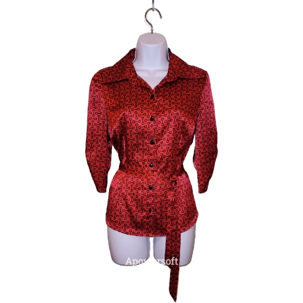 Sara Michelle Black&Red Printed Stirrups for Horseback Riding Lovers Blouse Sz M